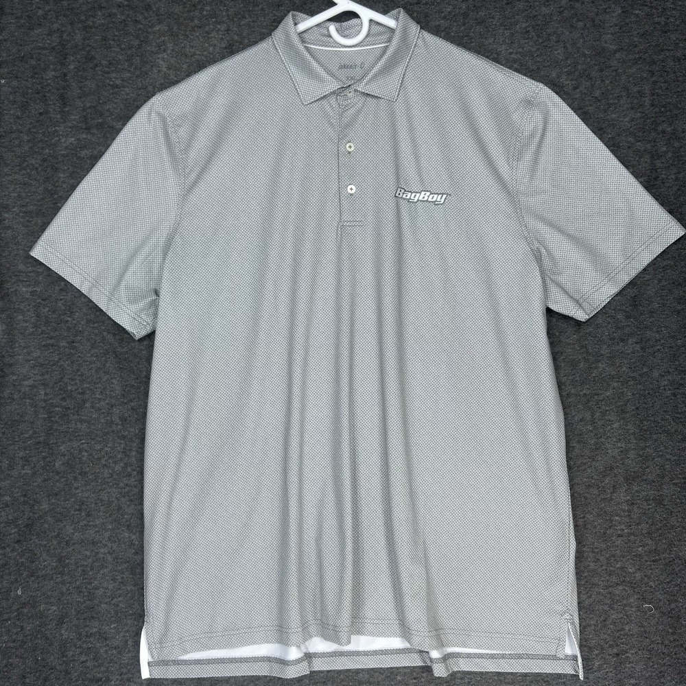 Johnnie O Polo Shirt Mens 2XL Gray Geometric Performance Stretch Bag Boy - Picture 2 of 15